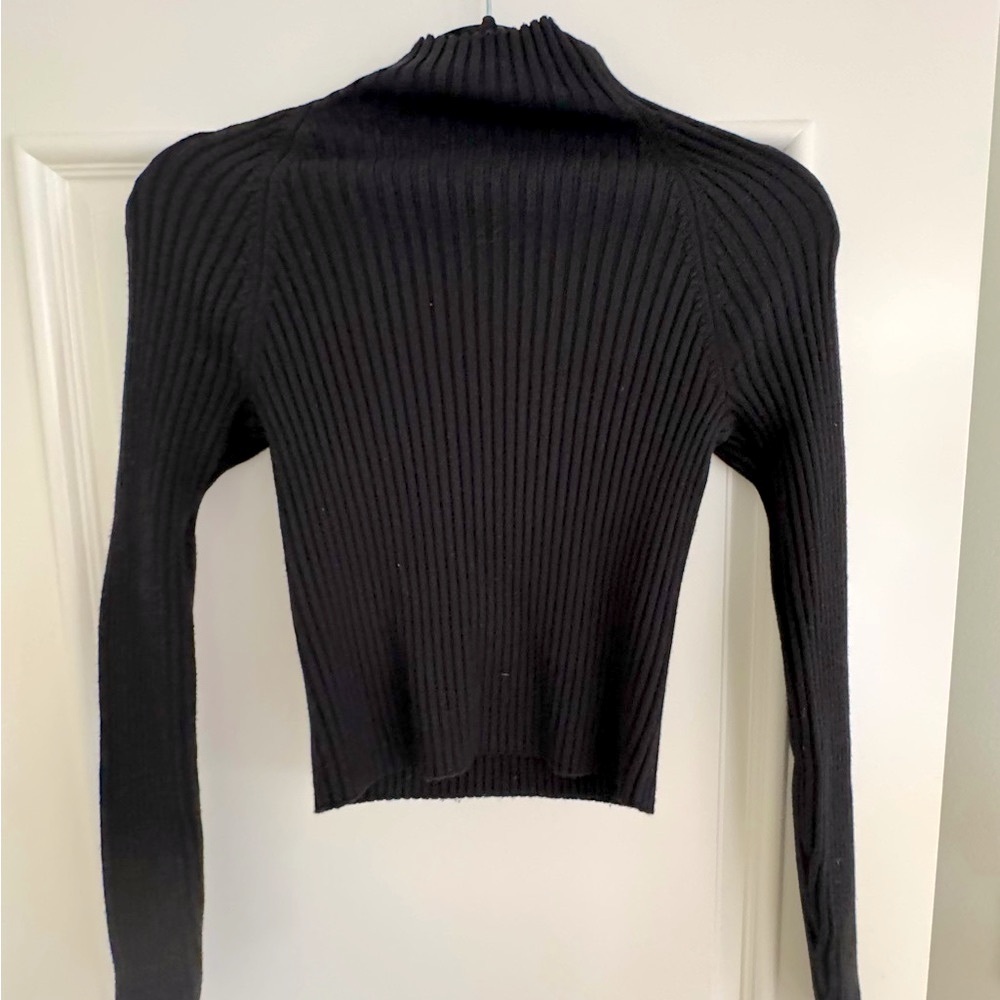 Alice + Olivia Women’s Fitted Black Knit Stretch Mock Neck Sweater Top Blouse XS